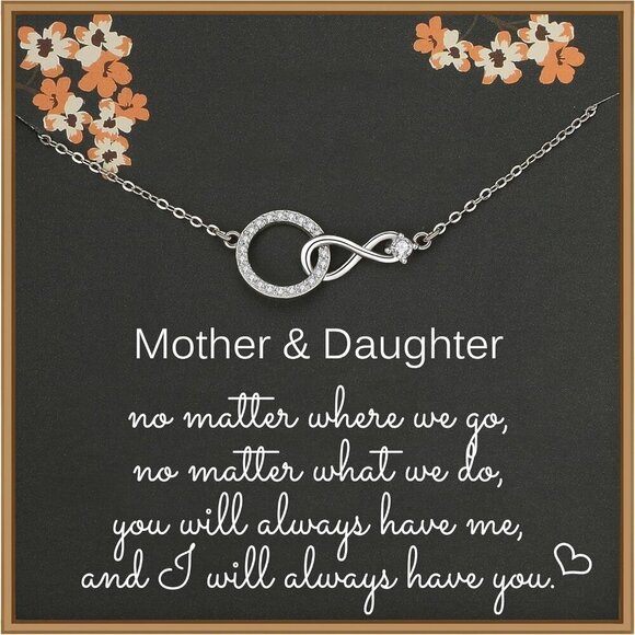 Mother Daughter Necklace, Sterling Silver CZ Infinity Circle Necklace for Women, - Picture 1 of 7
